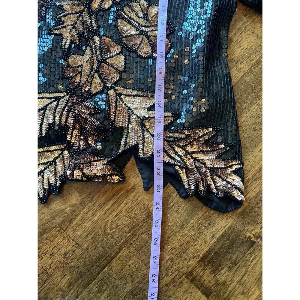 Vintage 80's Stenay Short Sleeve Sequin Floral 100% Silk Formal Blouse Size XL - Picture 9 of 9